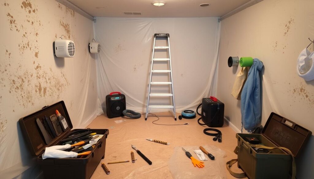 Preparing work area for mold removal