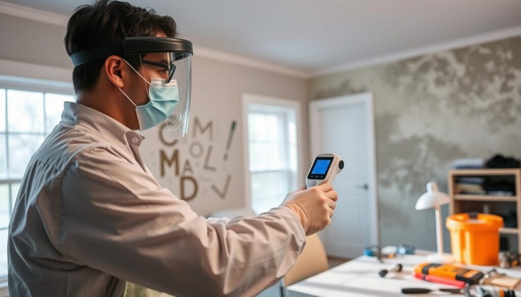 Professional mold inspectors performing air quality testing