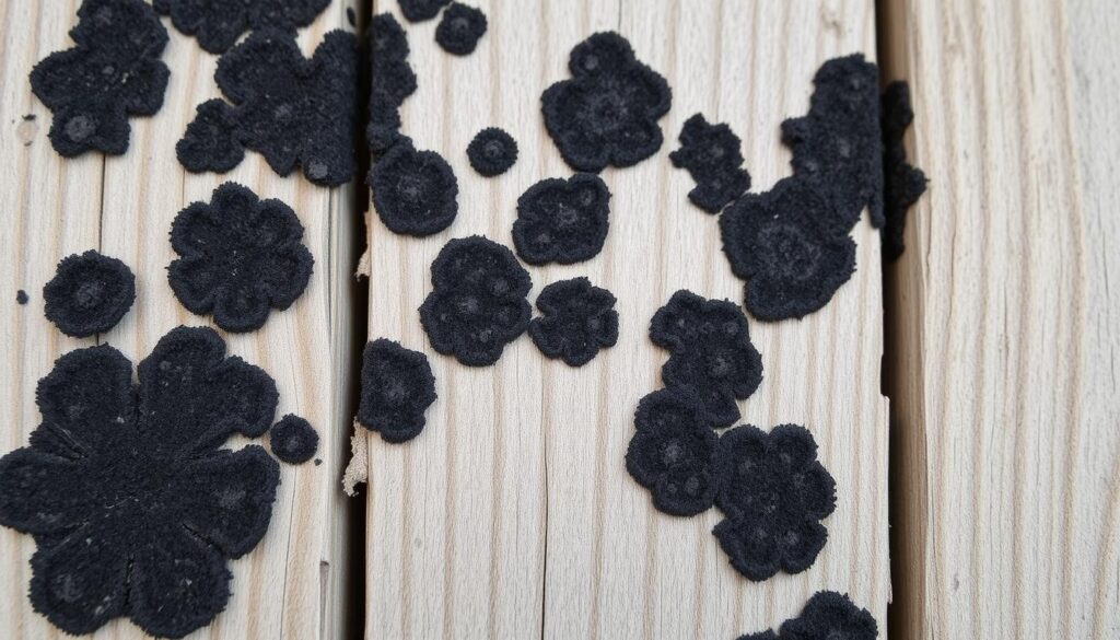 signs of black mold on wood